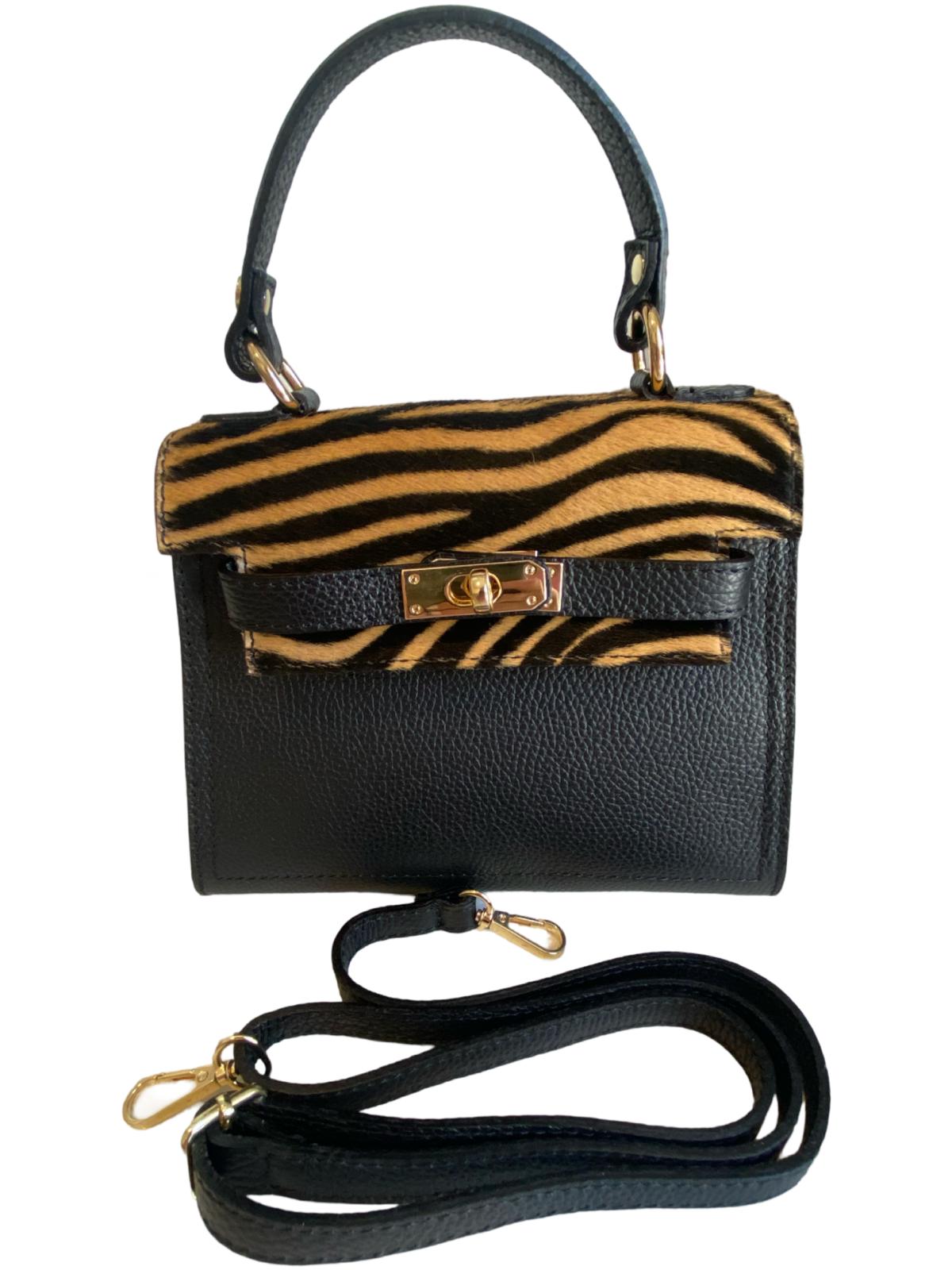 Maria Zebra Black- Beige Leather Handbag