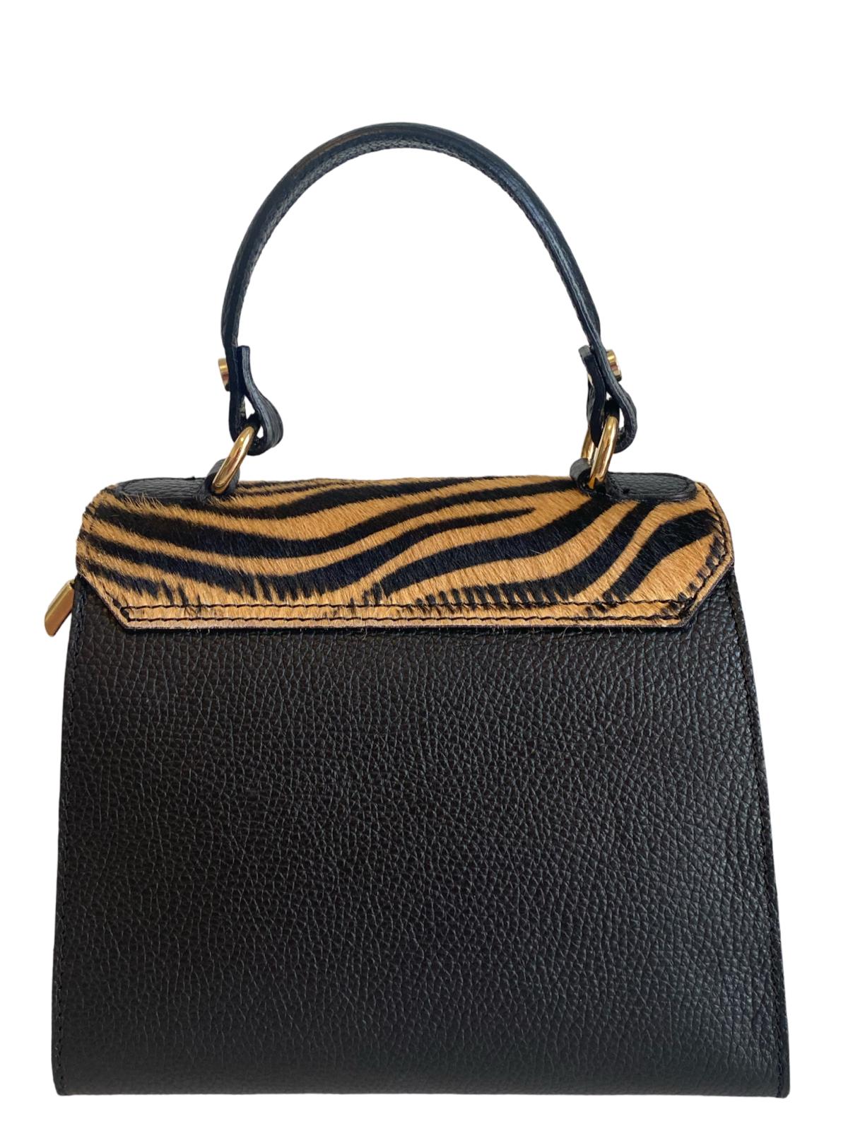 Maria Zebra Black- Beige Leather Handbag