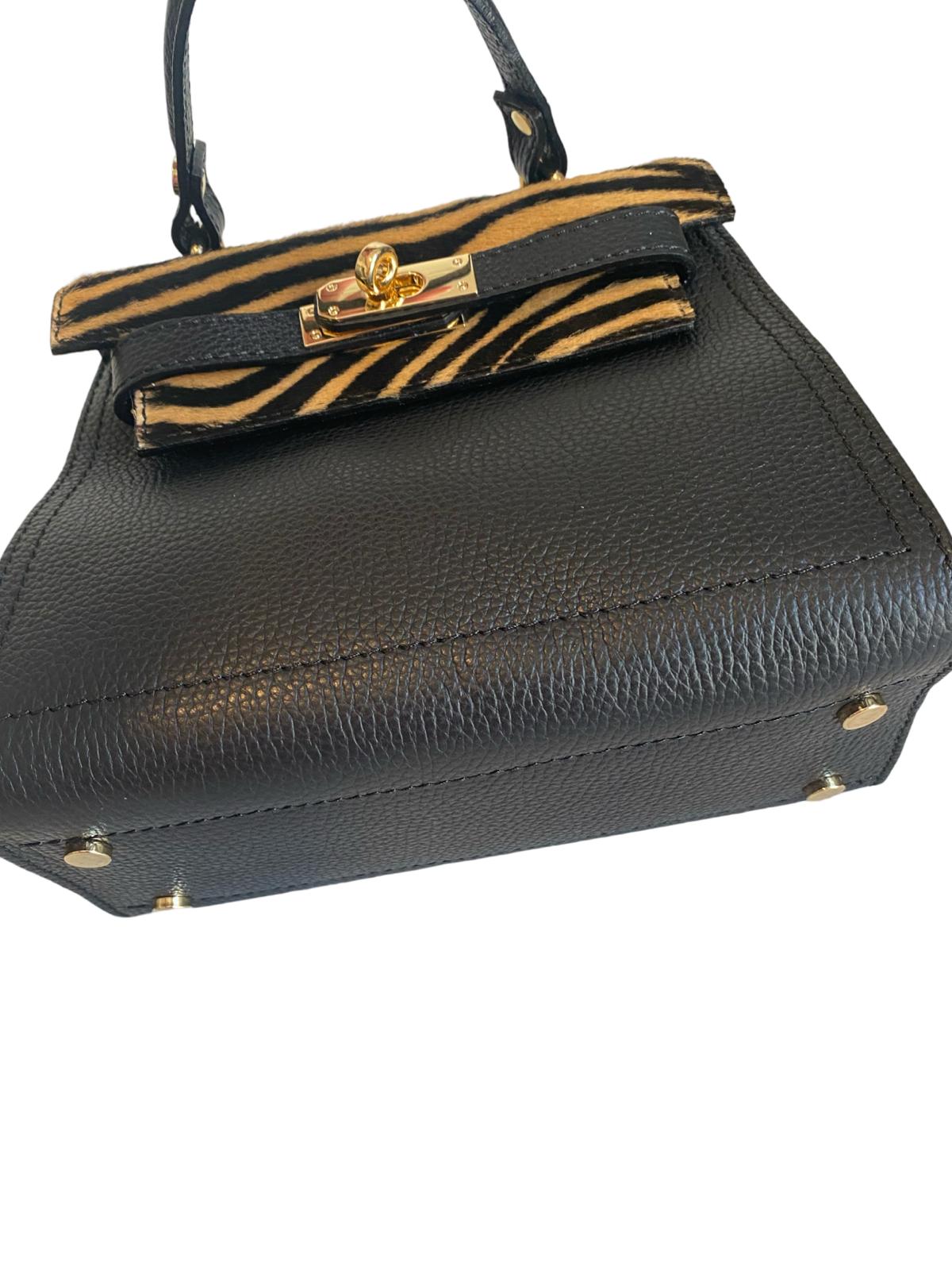 Maria Zebra Black- Beige Leather Handbag